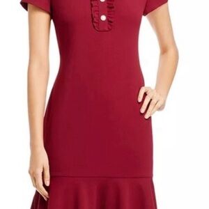 Karl Lagerfeld Burgundy Ruffle-Front Midi Dress